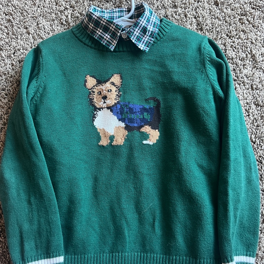 Jenny and Jack Green Scotty dog and plaid poplin shirt to match size 5